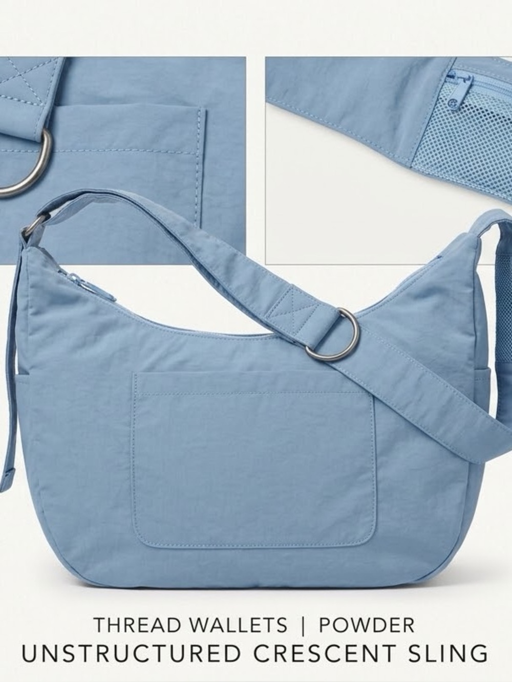 Thread Wallets Unstructured Crescent Shoulder Bag in Powder Blue - Regular Size